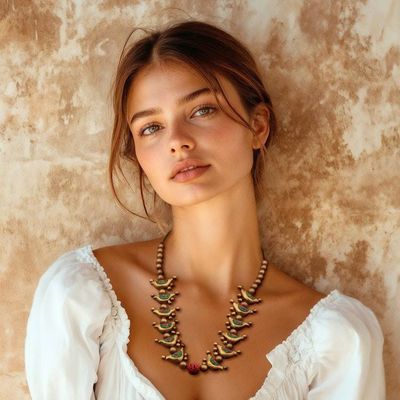 Alternate image for Hand-Painted Antiqued Golden Ceramic Bird Beaded Necklace Bird Unison