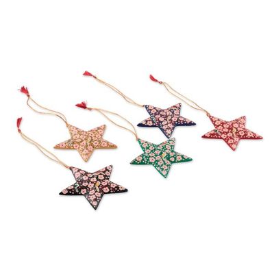 Alternate image for Hand-Painted 5-Piece Star-Shaped Papier Mache Ornament Set Kashmir Constellation