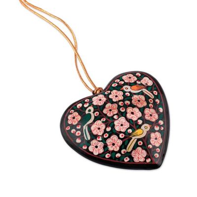 Alternate image for Floral Hand-Painted 5-Piece Papier Mache Heart Ornament Set Kashmir Love