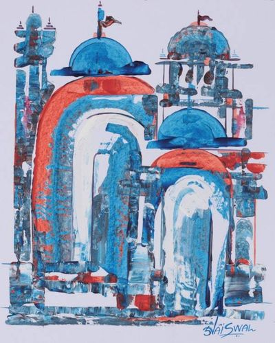Alternate image for Abstract Architectural Acrylic Painting of a Modern Temple Gateway to the Divine