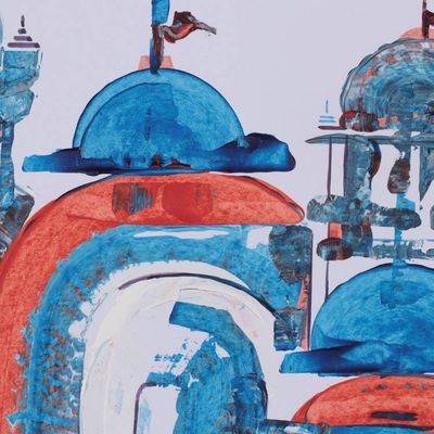 Alternate image for Abstract Architectural Acrylic Painting of a Modern Temple Gateway to the Divine