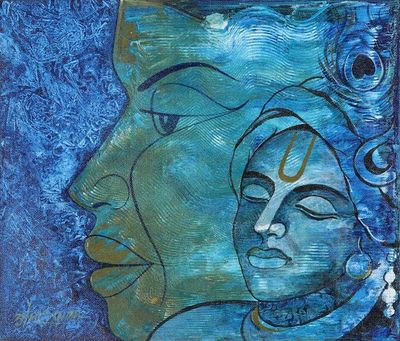 Alternate image for Blue Acrylic Portrait Painting from India Dhyan