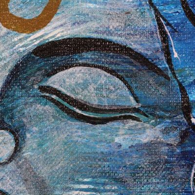 Alternate image for Blue Acrylic Portrait Painting from India Dhyan