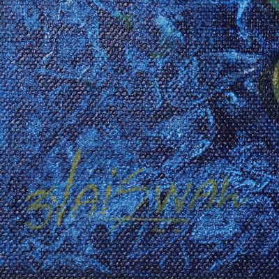 Alternate image for Blue Acrylic Portrait Painting from India Dhyan