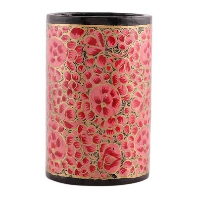 Alternate image for Round Pink and Golden Wood and Papier Mache Pen Holder Springtime Pink