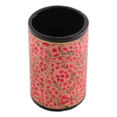 Alternate image for Round Pink and Golden Wood and Papier Mache Pen Holder Springtime Pink