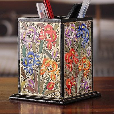 Alternate image for Floral Weeping Willow Wood and Papier Mache Pen Holder Blooming Conquest