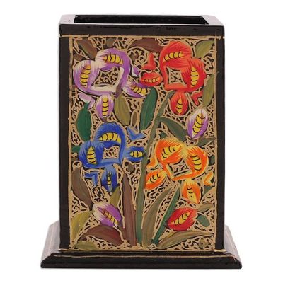 Alternate image for Floral Weeping Willow Wood and Papier Mache Pen Holder Blooming Conquest