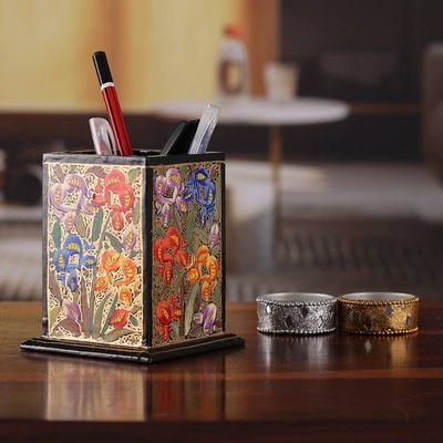 Alternate image for Floral Weeping Willow Wood and Papier Mache Pen Holder Blooming Conquest