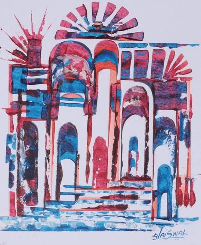 Alternate image for Modern Abstract Acrylic Painting of an Indian Temple Awakening Arches