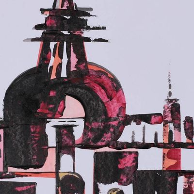 Alternate image for Temple-Themed Abstract Architectural Acrylic Painting Meditative Pathways