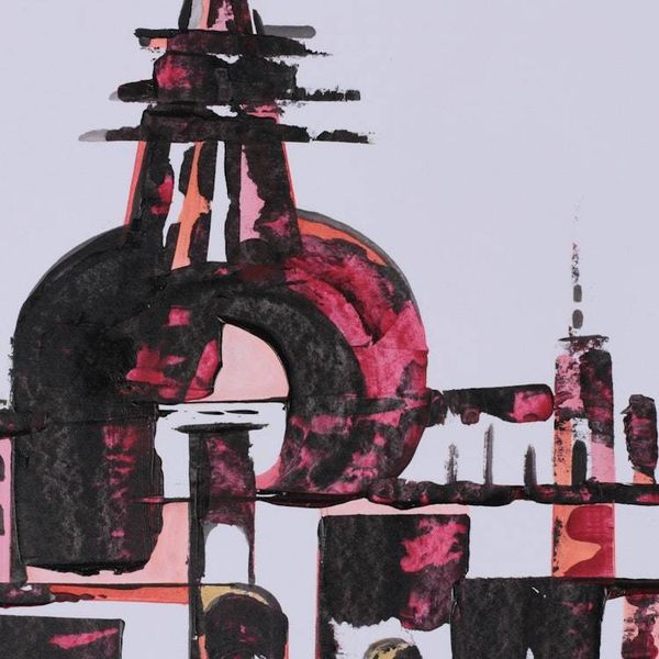 Alternate image for Temple-Themed Abstract Architectural Acrylic Painting Meditative Pathways