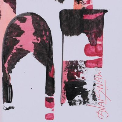 Alternate image for Temple-Themed Abstract Architectural Acrylic Painting Meditative Pathways