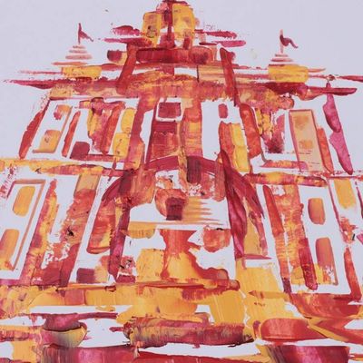 Alternate image for Abstract Architectural Acrylic Painting of a Temple in India Sanctum of Radiance