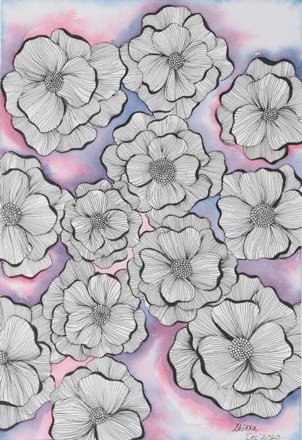Alternate image for Floral-Themed Watercolor Painting from India Floral Dance
