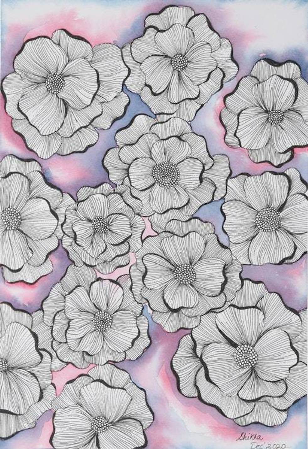 Floral-Themed Watercolor Painting from India 'Floral Dance'