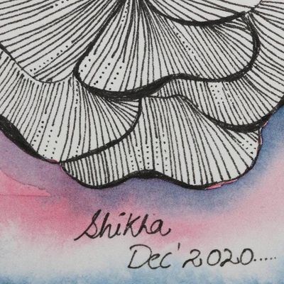 Alternate image for Floral-Themed Watercolor Painting from India Floral Dance