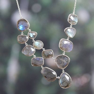 Alternate image for 116-Carat Faceted Checkerboard Labradorite Pendant Necklace Luxurious Evening
