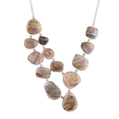 Alternate image for 116-Carat Faceted Checkerboard Labradorite Pendant Necklace Luxurious Evening