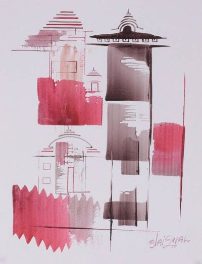 Alternate image for Abstract Acrylic on Paper Temple Painting in Red and Black Sacred Silence