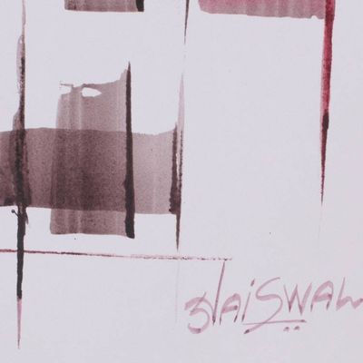 Alternate image for Abstract Acrylic on Paper Temple Painting in Red and Black Sacred Silence