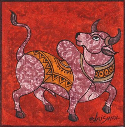 Alternate image for Acrylic Painting on Canvas with Bull Motif Bull Power