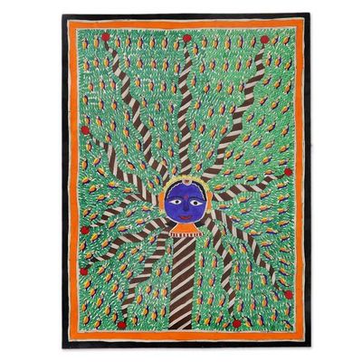 Alternate image for Folk Art Madhubani painting  Smiling Tree of Life