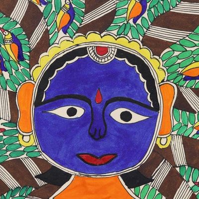 Alternate image for Folk Art Madhubani painting  Smiling Tree of Life