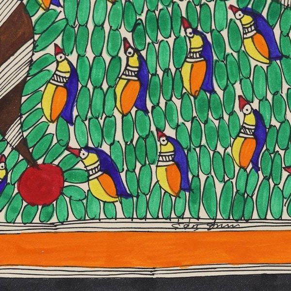 Alternate image for Folk Art Madhubani painting  Smiling Tree of Life