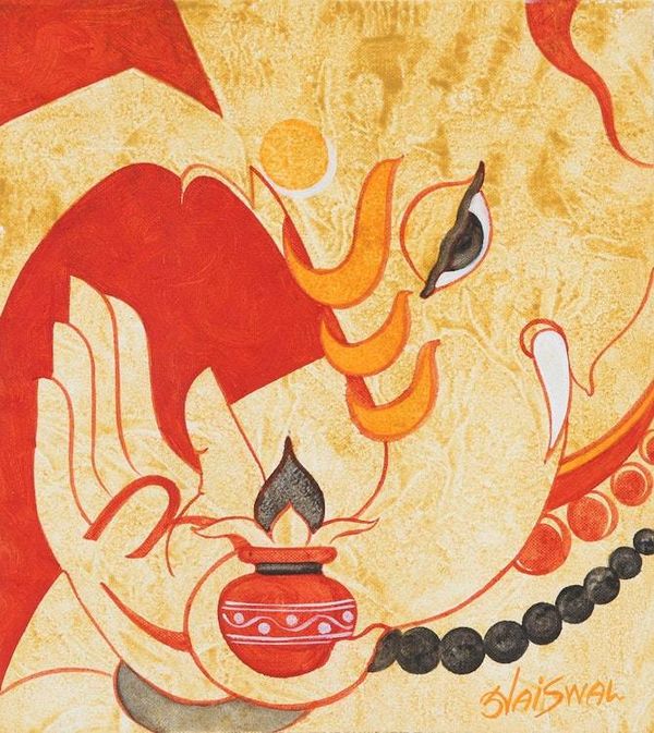 Alternate image for Hindu-Themed Acrylic Painting from India Chintamani