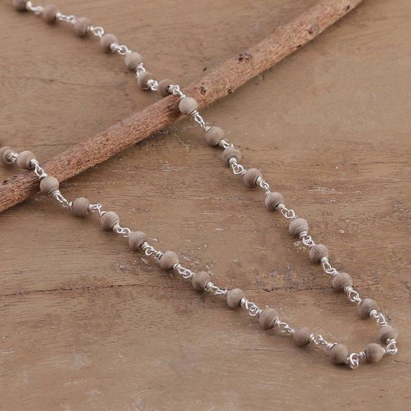 Alternate image for Avant-Garde Sterling Silver and Tulsi Wood Link Necklace Immortal Forest