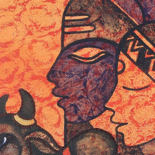 Alternate image for Orange Bull Painting on Canvas Shivalaya