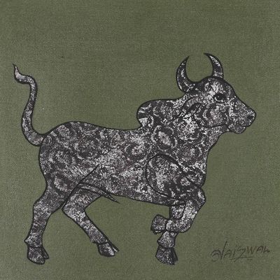 Alternate image for Patterned Bull Painting on Canvas Mighty Bull