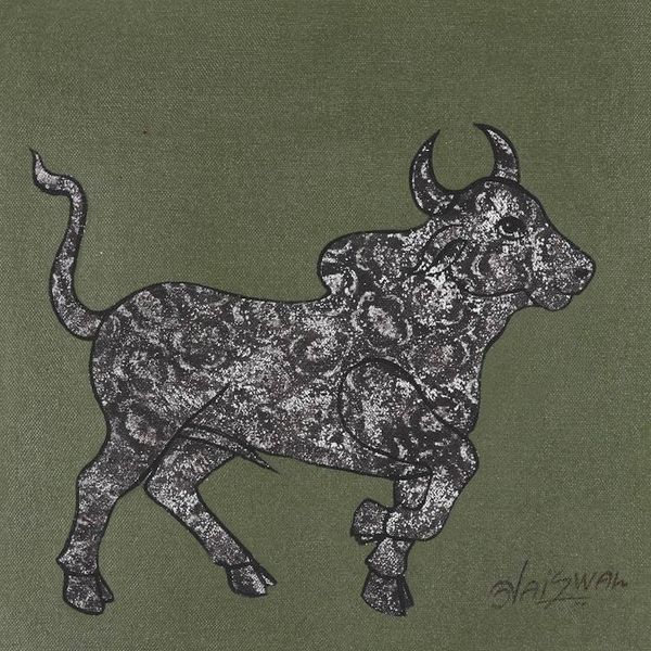 Alternate image for Patterned Bull Painting on Canvas Mighty Bull