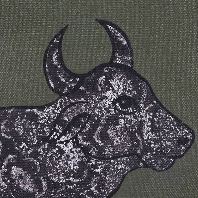 Alternate image for Patterned Bull Painting on Canvas Mighty Bull