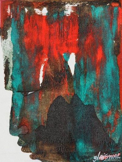 Alternate image for Signed Abstract Acrylic Painting on Canvas Thinker