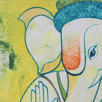 Alternate image for Ganesha-Themed Acrylic Painting on Canvas Blessing of Ganesha