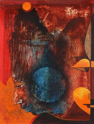 Alternate image for Red Abstract Acrylic Painting on Canvas Lanka Dahan