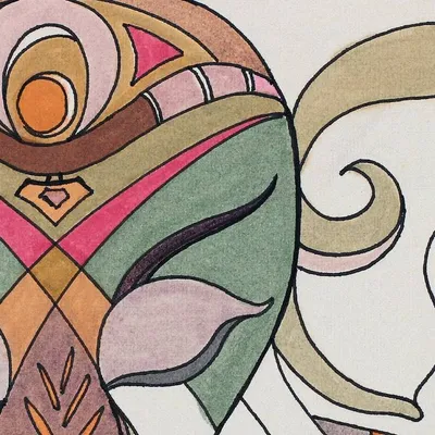 Alternate image for Vibrant Acrylic and Watercolor Meditative Ganesha Painting Meditative Ganesha