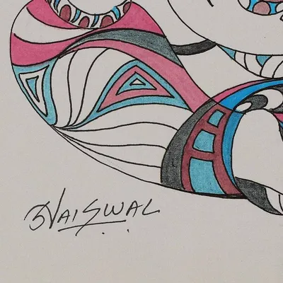 Alternate image for Signed Hindu Watercolor Ganesha and Hanuman Painting Ganesha Hanuman