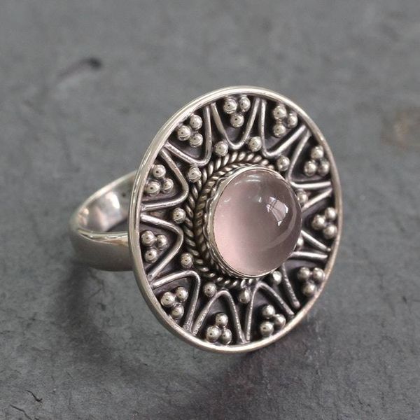 Alternate image for Indian Sterling Silver Cocktail Ring with Rose Quartz Tribal Fling