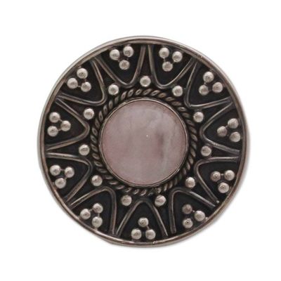 Alternate image for Indian Sterling Silver Cocktail Ring with Rose Quartz Tribal Fling