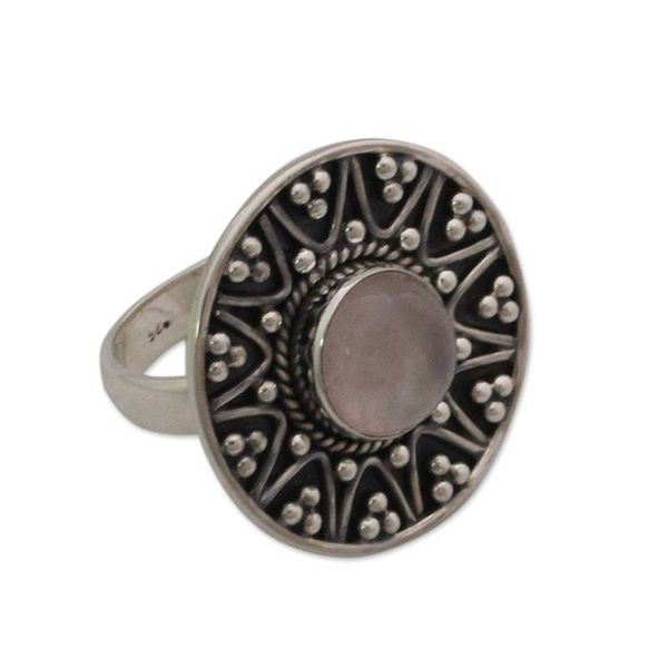 Alternate image for Indian Sterling Silver Cocktail Ring with Rose Quartz Tribal Fling