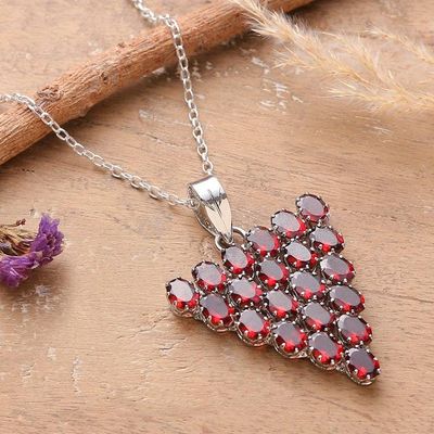 Primary image for Rhodium-Accented Pendant Necklace with 21 Carat Garnets Red Cluster