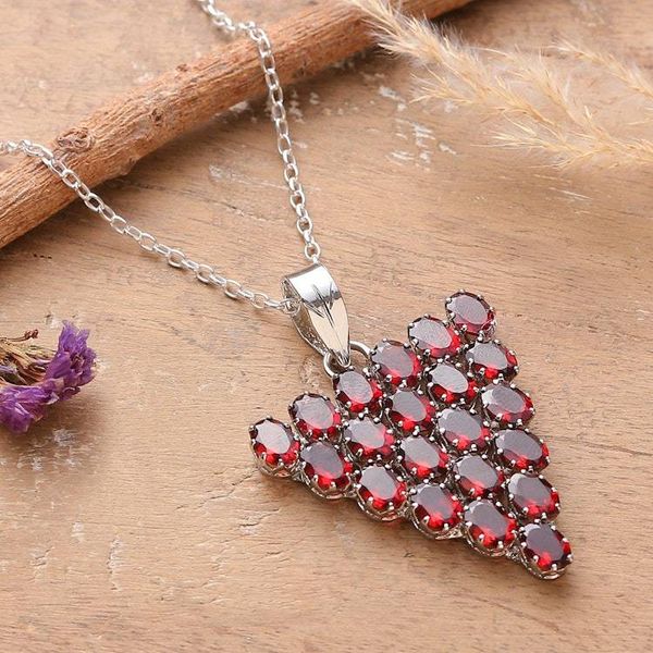 Alternate image for Rhodium-Accented Pendant Necklace with 21 Carat Garnets Red Cluster