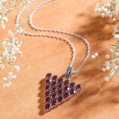 Alternate image for Rhodium-Accented Pendant Necklace with 21 Carat Garnets Red Cluster