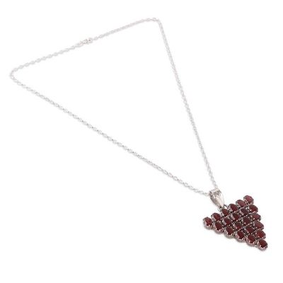 Alternate image for Rhodium-Accented Pendant Necklace with 21 Carat Garnets Red Cluster