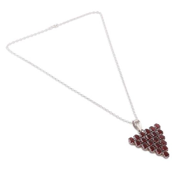 Alternate image for Rhodium-Accented Pendant Necklace with 21 Carat Garnets Red Cluster