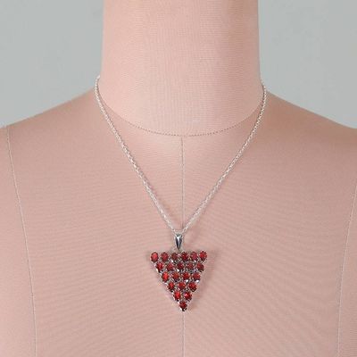 Alternate image for Rhodium-Accented Pendant Necklace with 21 Carat Garnets Red Cluster