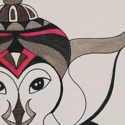 Alternate image for Traditional Acrylic and Watercolor Painting of Ganesha Sitting Ganesha